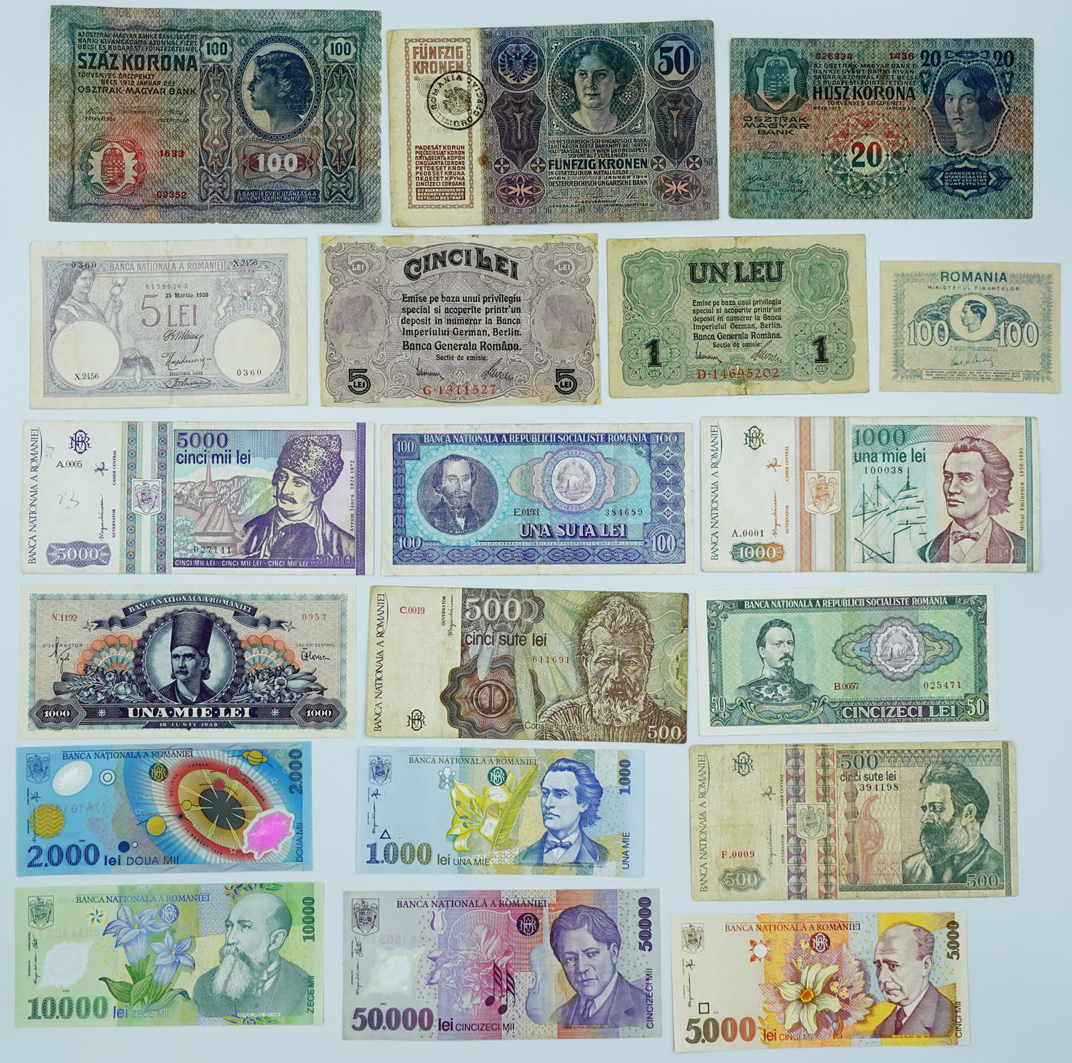 Rumunia, banknoty, zestaw 38 sztuk
